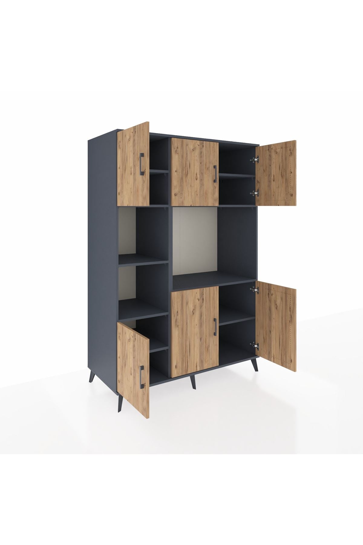 Kronos Dolap 9 Raflı 6 Kapaklı 132x59x195 Antrasit-Çam/Antrasit