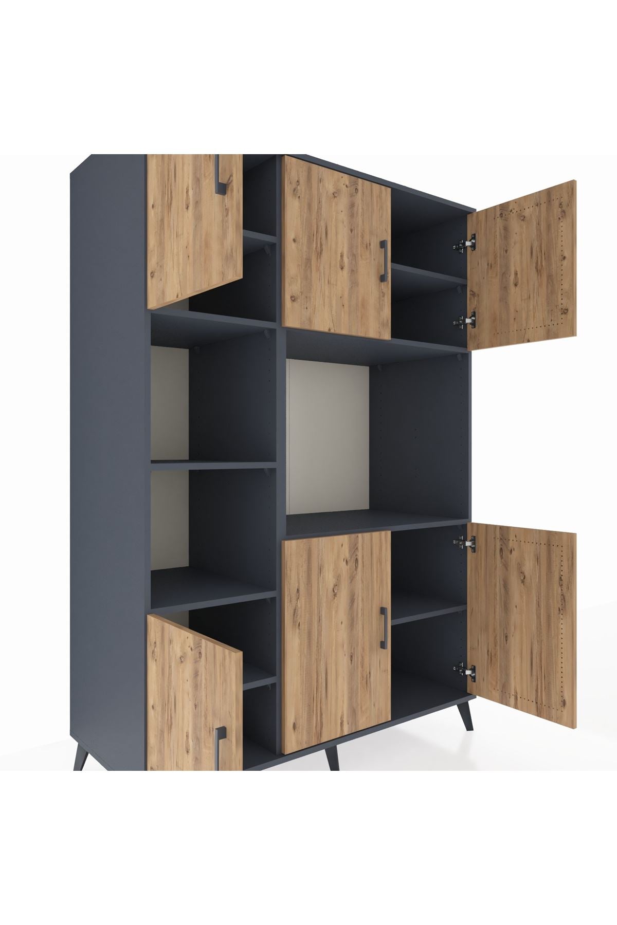 Kronos Dolap 9 Raflı 6 Kapaklı 132x59x195 Antrasit-Çam/Antrasit