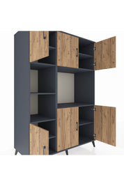 Kronos Dolap 9 Raflı 6 Kapaklı 132x59x195 Antrasit-Çam/Antrasit