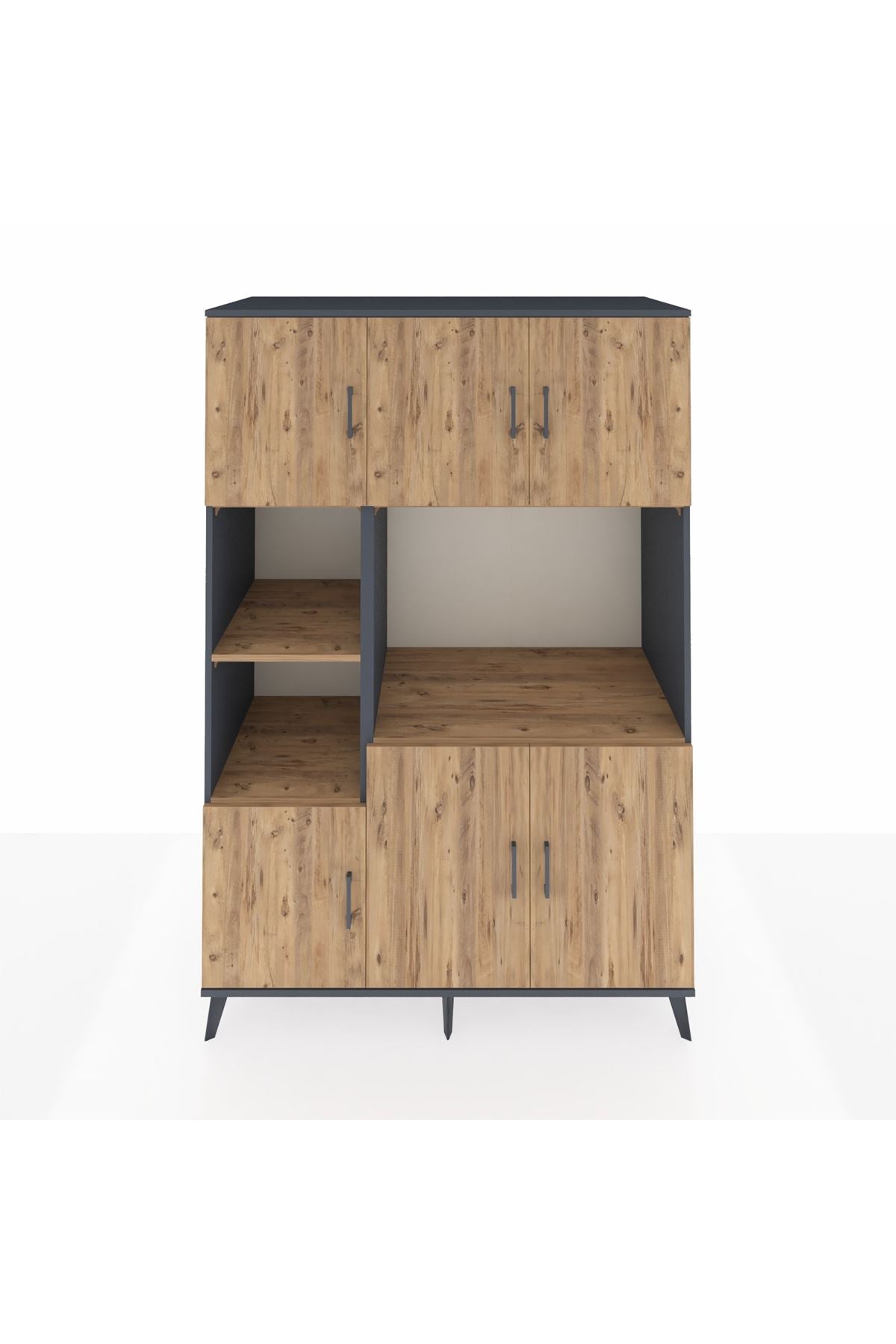 Kronos Dolap 9 Raflı 6 Kapaklı 132x59x195 Antrasit-Çam/Çam