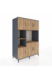 Kronos Dolap 9 Raflı 6 Kapaklı 132x59x195 Antrasit-Çam/Çam