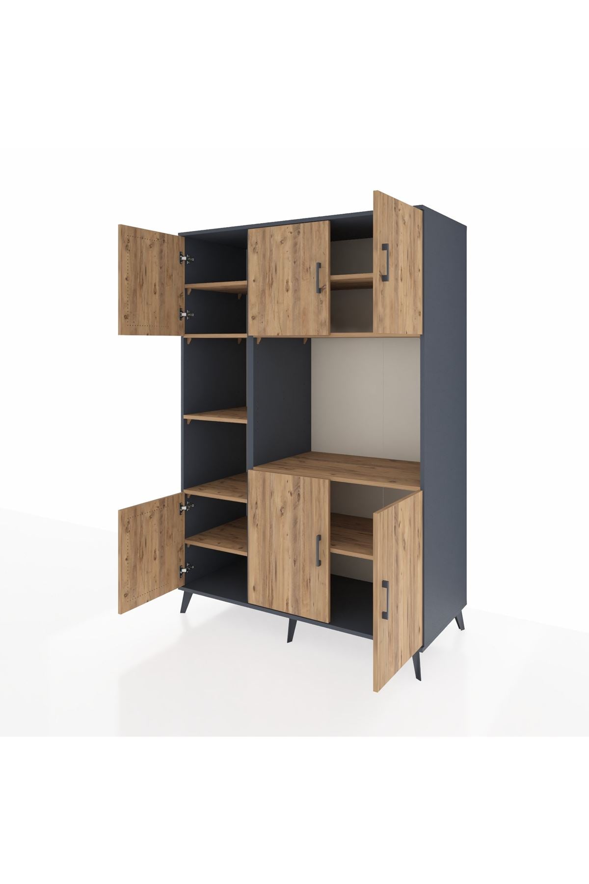 Kronos Dolap 9 Raflı 6 Kapaklı 132x59x195 Antrasit-Çam/Çam