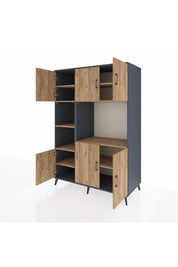 Kronos Dolap 9 Raflı 6 Kapaklı 132x59x195 Antrasit-Çam/Çam