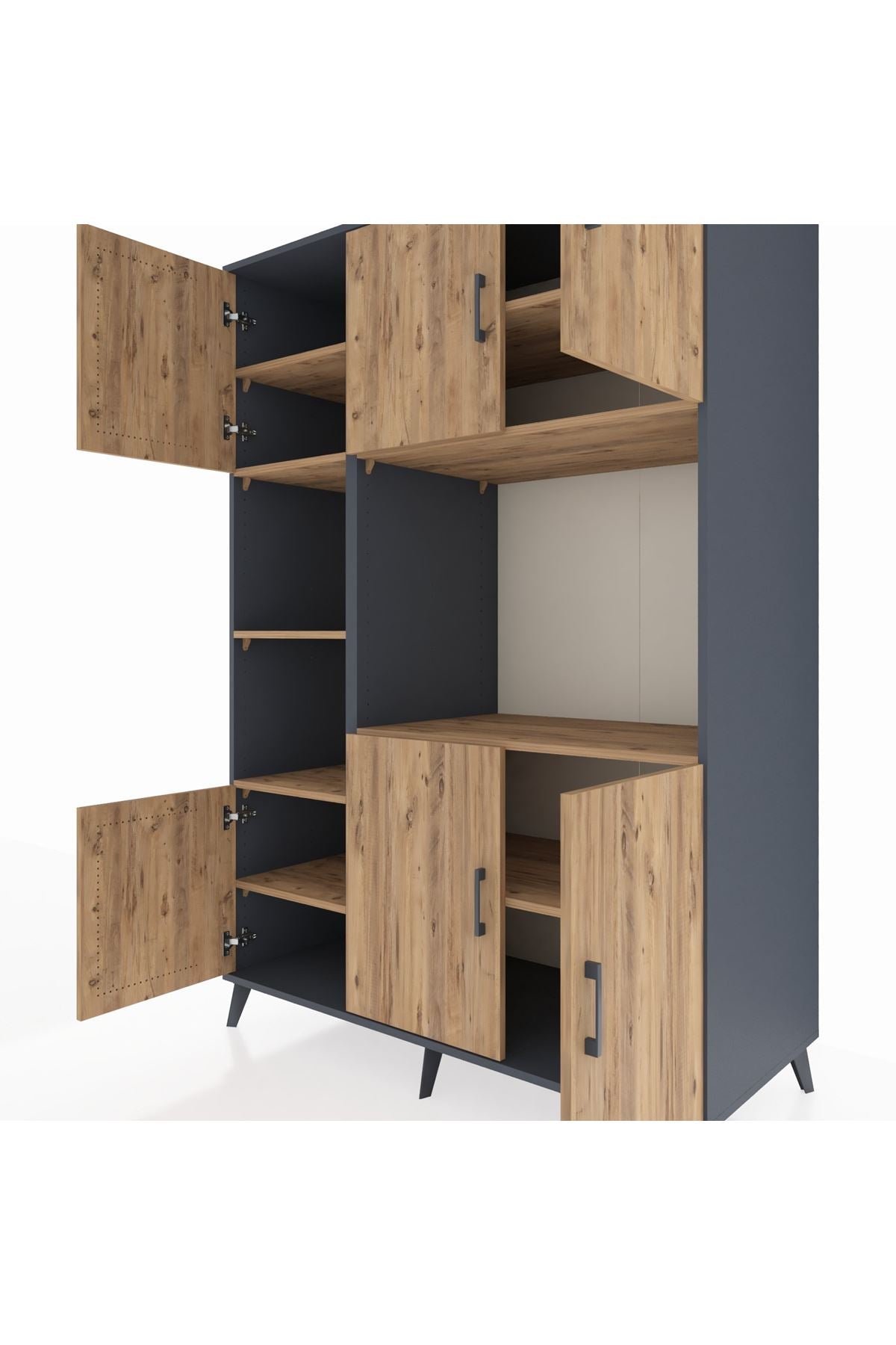 Kronos Dolap 9 Raflı 6 Kapaklı 132x59x195 Antrasit-Çam/Çam