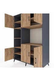 Kronos Dolap 9 Raflı 6 Kapaklı 132x59x195 Antrasit-Çam/Çam