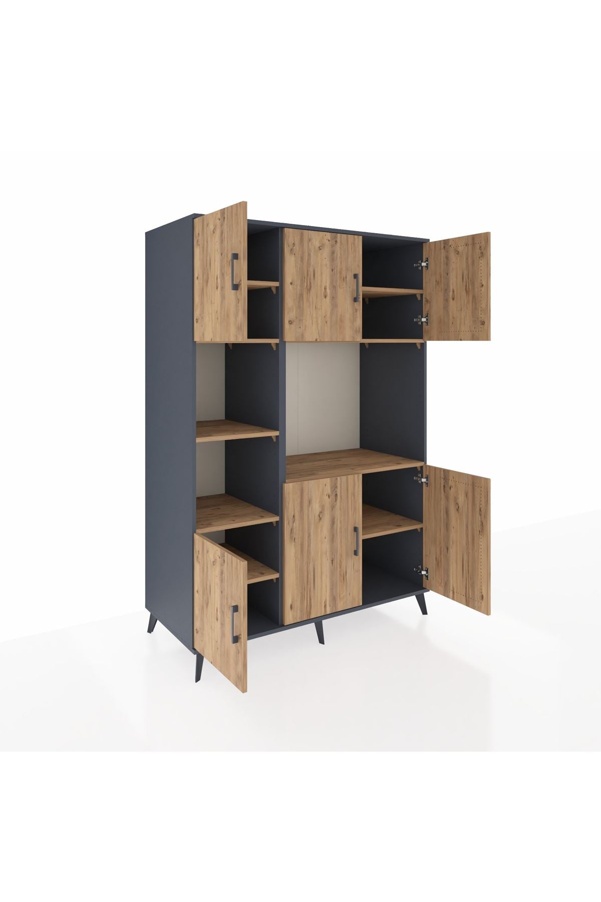 Kronos Dolap 9 Raflı 6 Kapaklı 132x59x195 Antrasit-Çam/Çam