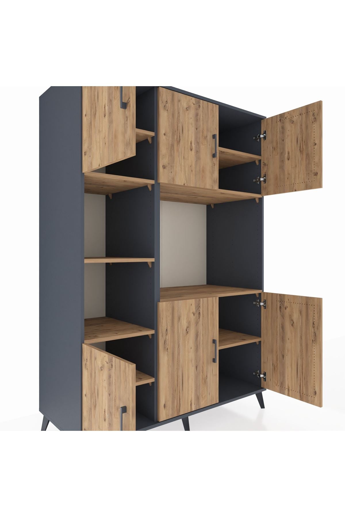 Kronos Dolap 9 Raflı 6 Kapaklı 132x59x195 Antrasit-Çam/Çam