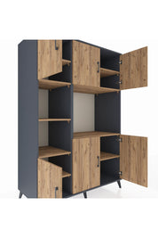 Kronos Dolap 9 Raflı 6 Kapaklı 132x59x195 Antrasit-Çam/Çam