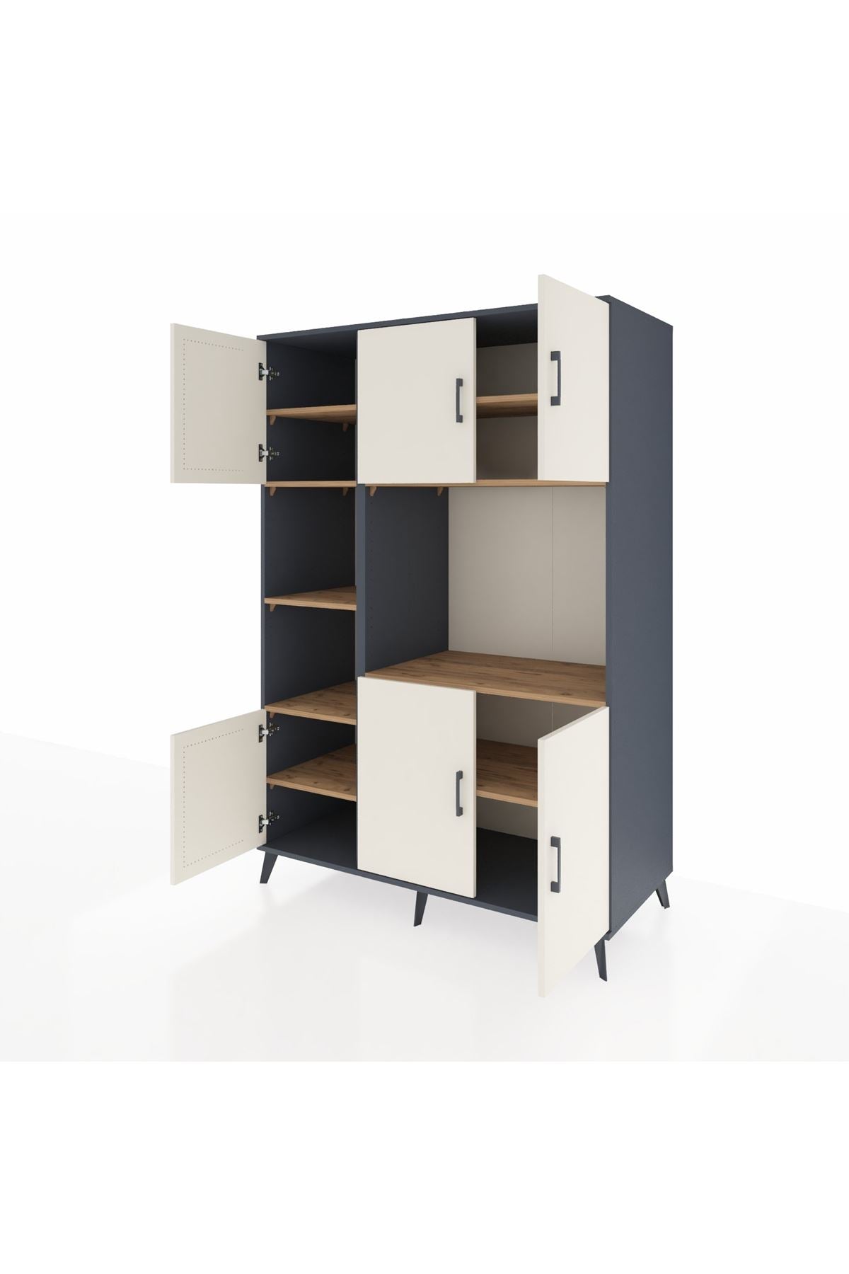 Kronos Dolap 9 Raflı 6 Kapaklı 132x59x195 Antrasit-Aytaşı/Çam