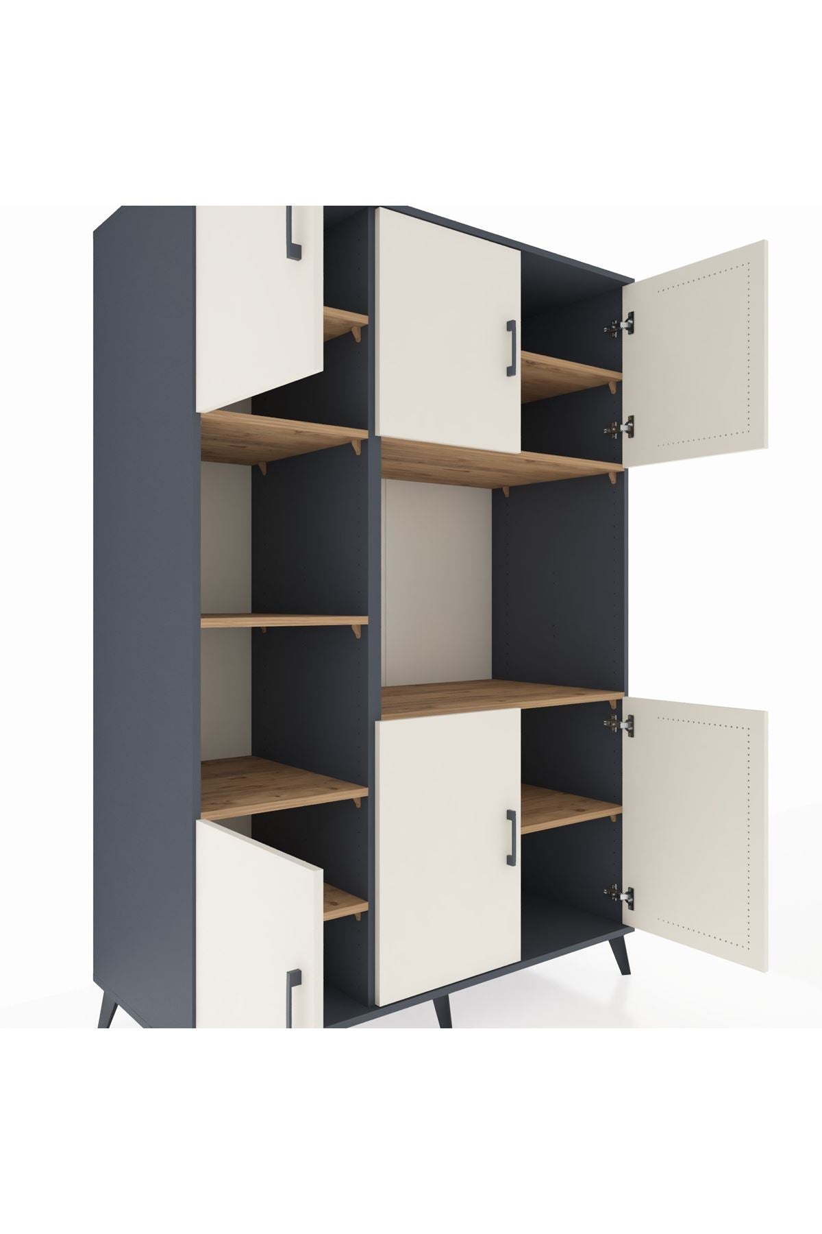 Kronos Dolap 9 Raflı 6 Kapaklı 132x59x195 Antrasit-Aytaşı/Çam