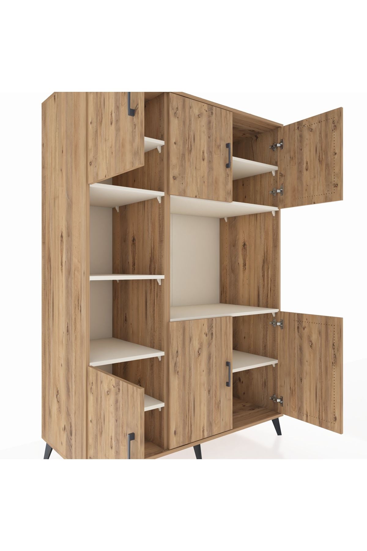 Kronos Dolap 9 Raflı 6 Kapaklı 132x59x195 Çam-Çam/Aytaşı