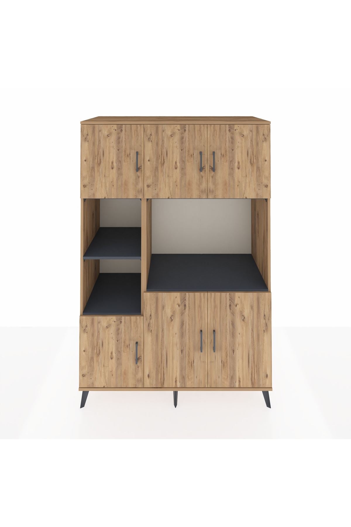 Kronos Dolap 9 Raflı 6 Kapaklı 132x59x195 Çam-Çam/Antrasit