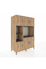 Kronos Dolap 9 Raflı 6 Kapaklı 132x59x195 Çam-Çam/Antrasit