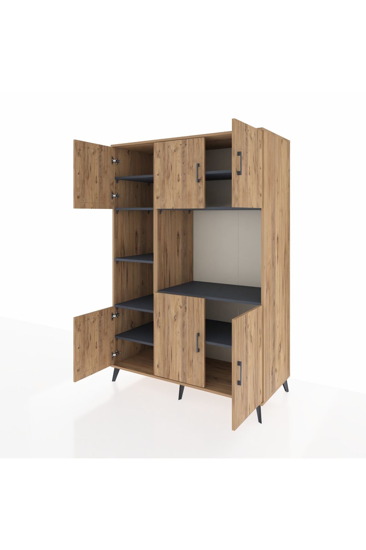 Kronos Dolap 9 Raflı 6 Kapaklı 132x59x195 Çam-Çam/Antrasit