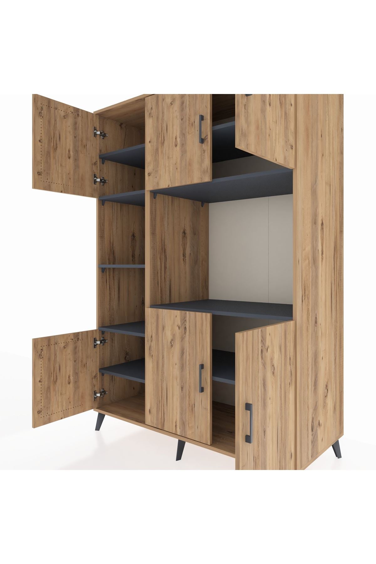 Kronos Dolap 9 Raflı 6 Kapaklı 132x59x195 Çam-Çam/Antrasit