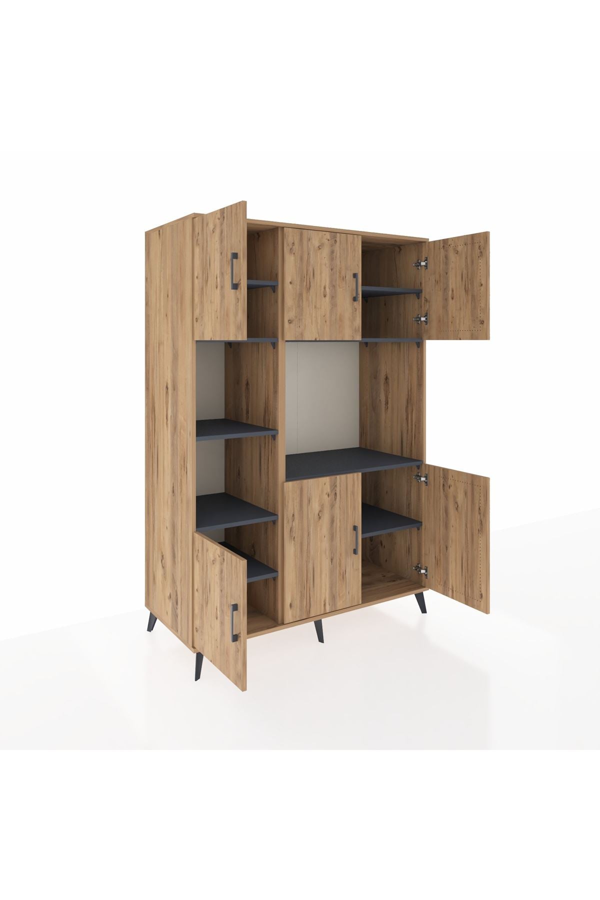 Kronos Dolap 9 Raflı 6 Kapaklı 132x59x195 Çam-Çam/Antrasit