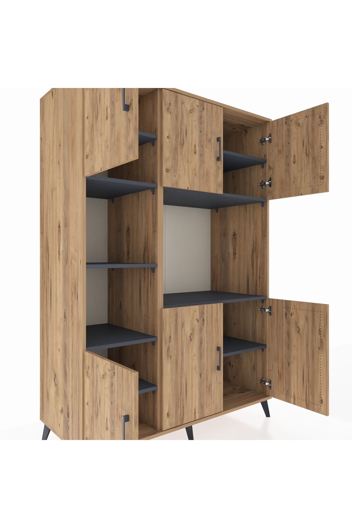 Kronos Dolap 9 Raflı 6 Kapaklı 132x59x195 Çam-Çam/Antrasit