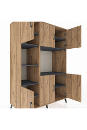 Kronos Dolap 9 Raflı 6 Kapaklı 132x59x195 Çam-Çam/Antrasit