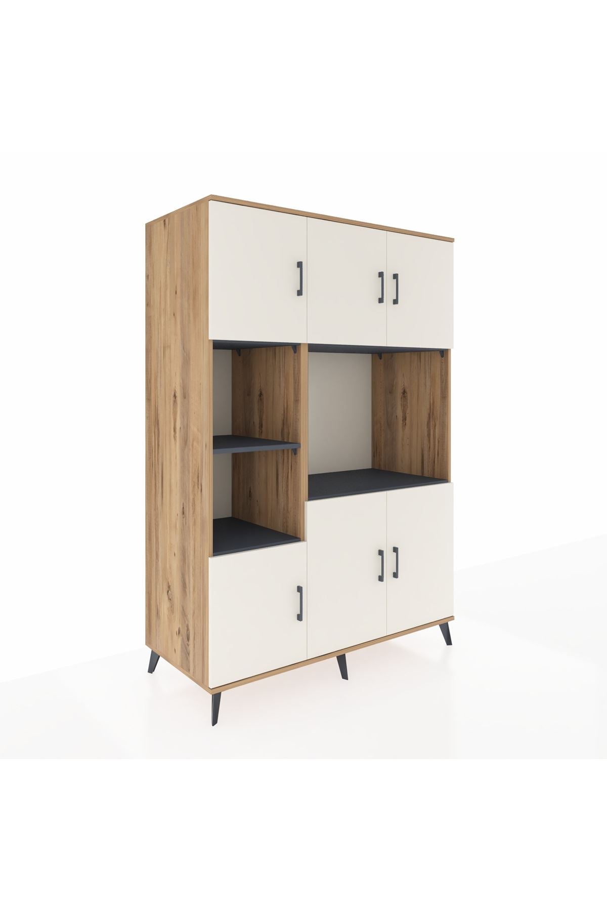 Kronos Dolap 9 Raflı 6 Kapaklı 132x59x195 Çam-Aytaşı/Antrasit