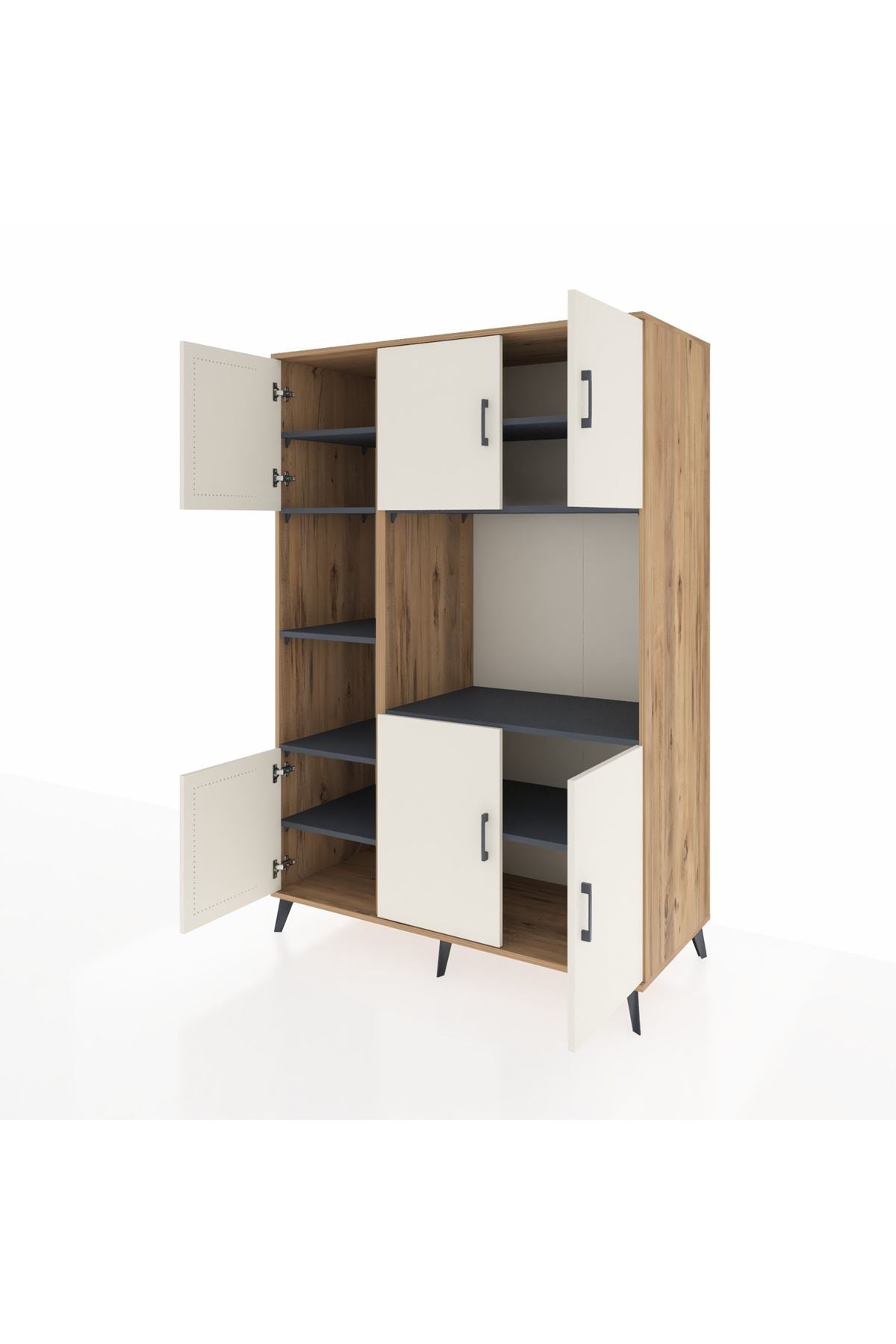 Kronos Dolap 9 Raflı 6 Kapaklı 132x59x195 Çam-Aytaşı/Antrasit