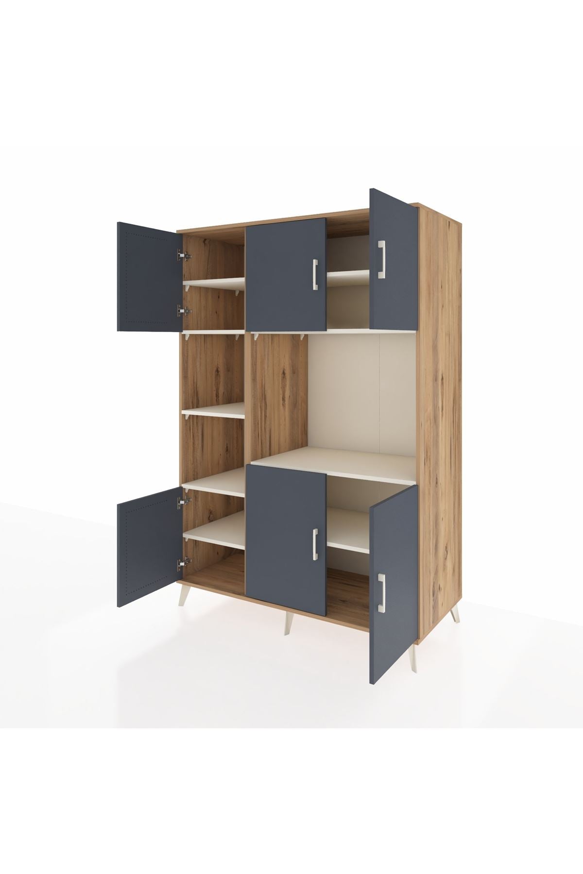 Kronos Dolap 9 Raflı 6 Kapaklı 132x59x195 Çam-Antrasit/Aytaşı