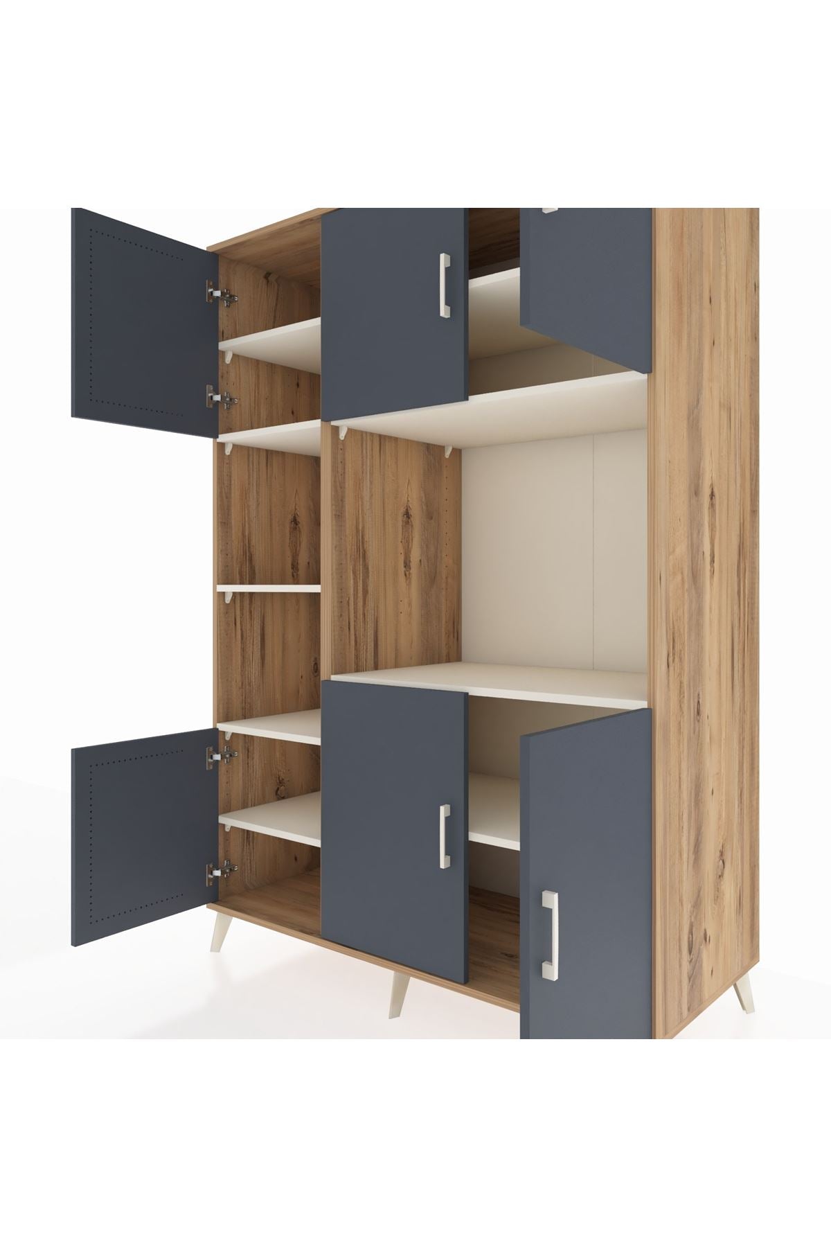 Kronos Dolap 9 Raflı 6 Kapaklı 132x59x195 Çam-Antrasit/Aytaşı