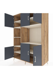 Kronos Dolap 9 Raflı 6 Kapaklı 132x59x195 Çam-Antrasit/Aytaşı