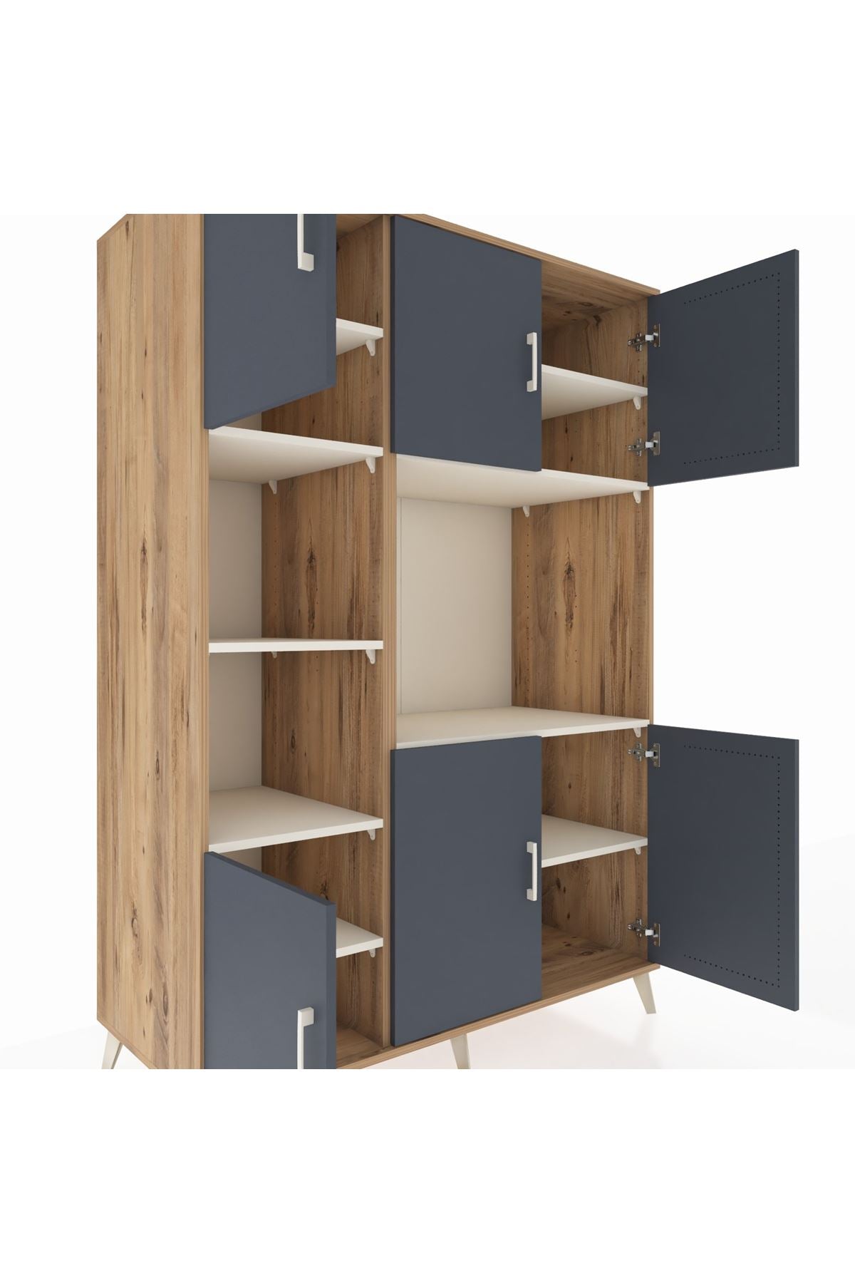 Kronos Dolap 9 Raflı 6 Kapaklı 132x59x195 Çam-Antrasit/Aytaşı