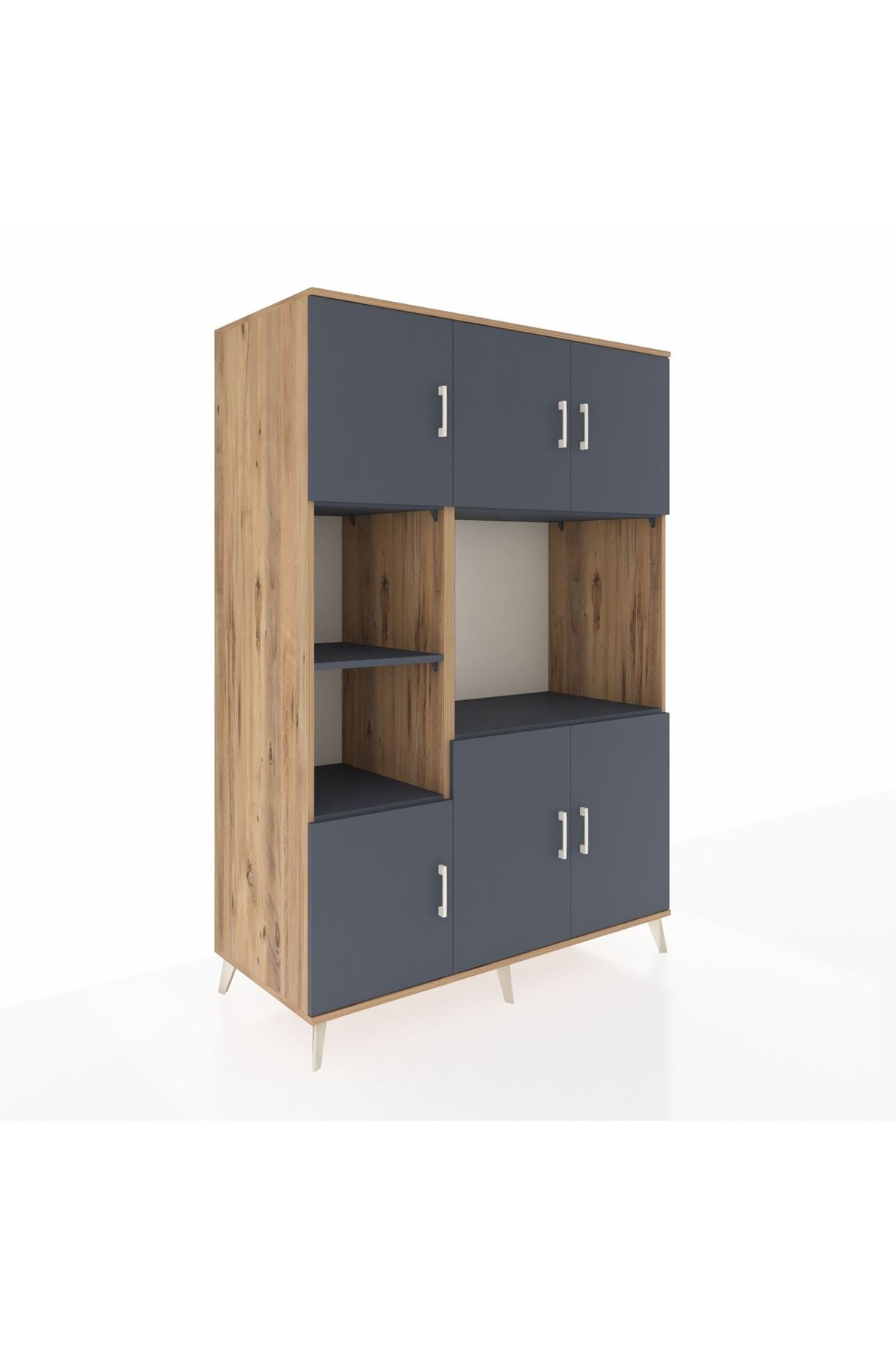 Kronos Dolap 9 Raflı 6 Kapaklı 132x59x195 Çam-Antrasit/Antrasit