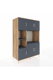 Kronos Dolap 9 Raflı 6 Kapaklı 132x59x195 Çam-Antrasit/Antrasit