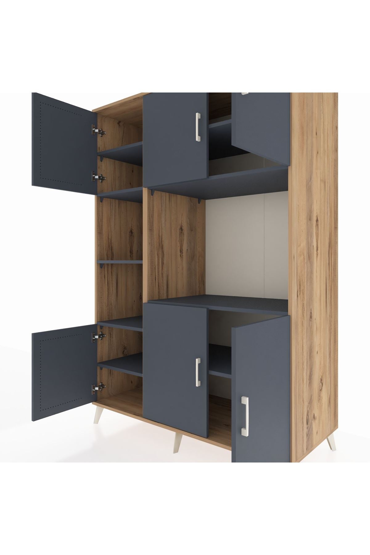 Kronos Dolap 9 Raflı 6 Kapaklı 132x59x195 Çam-Antrasit/Antrasit