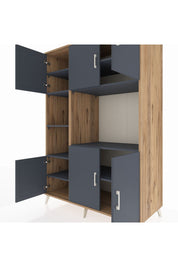 Kronos Dolap 9 Raflı 6 Kapaklı 132x59x195 Çam-Antrasit/Antrasit