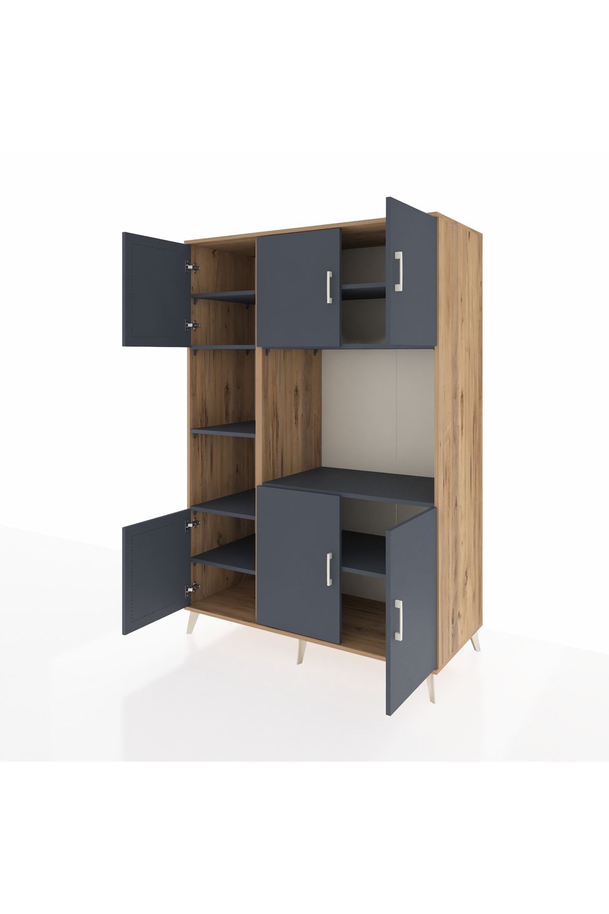 Kronos Dolap 9 Raflı 6 Kapaklı 132x59x195 Çam-Antrasit/Antrasit