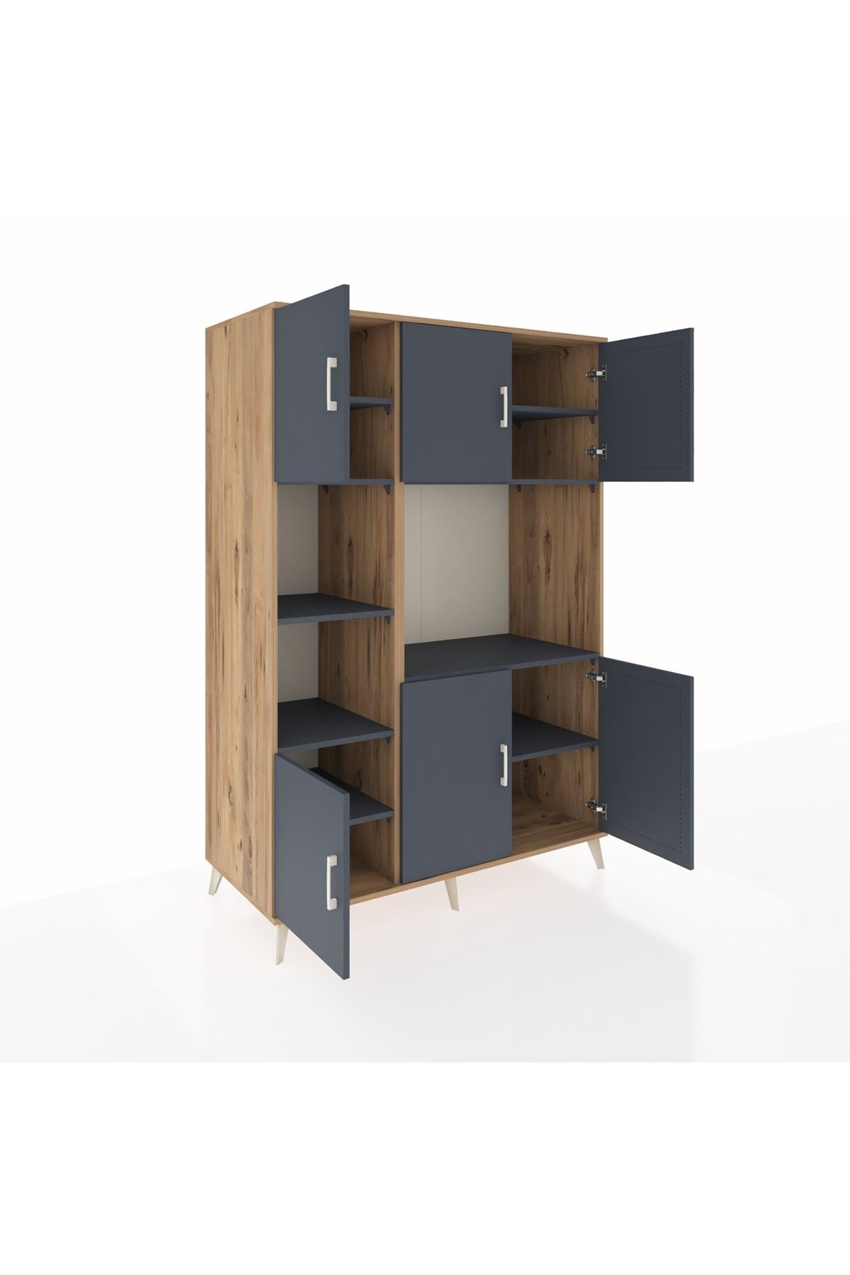 Kronos Dolap 9 Raflı 6 Kapaklı 132x59x195 Çam-Antrasit/Antrasit