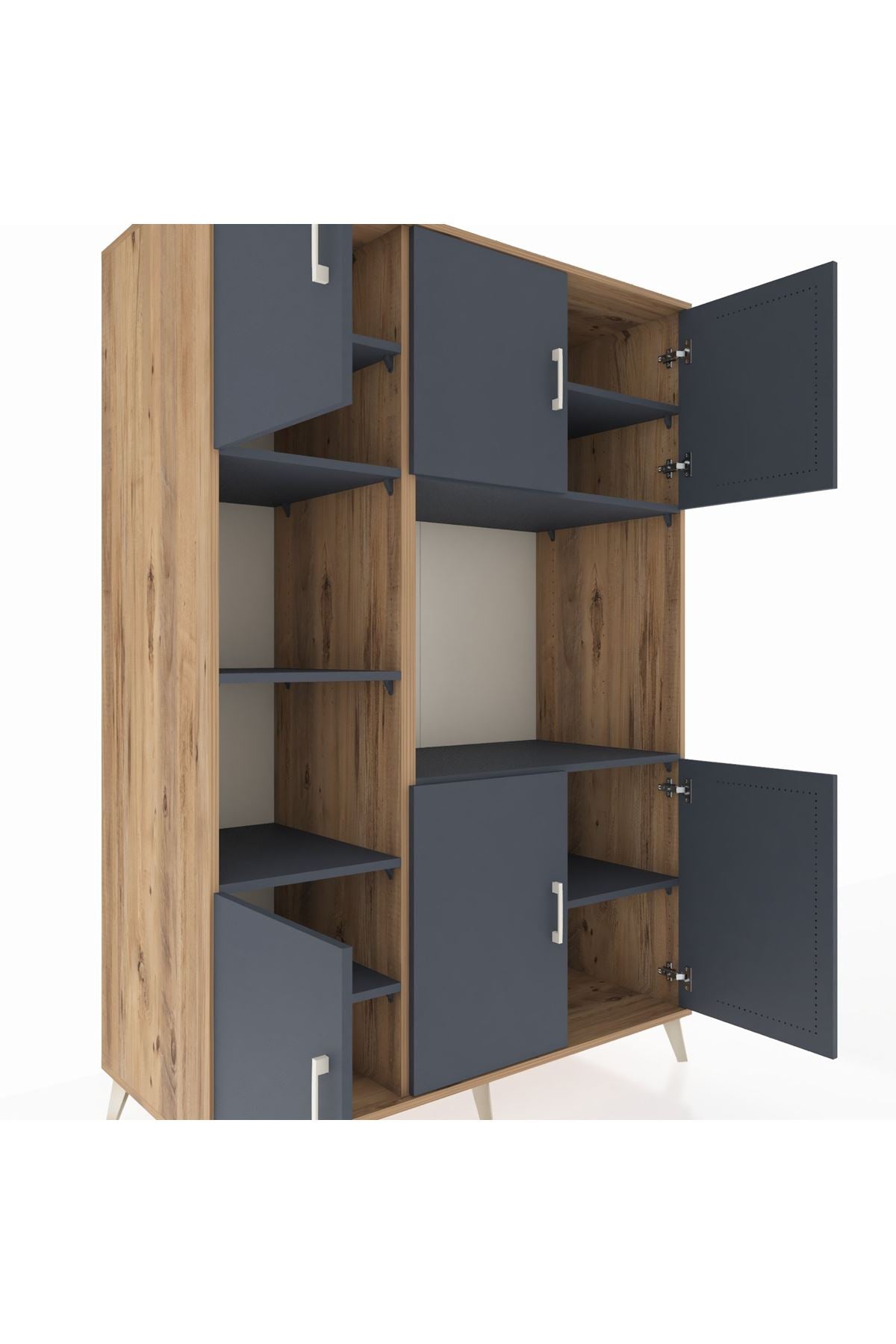 Kronos Dolap 9 Raflı 6 Kapaklı 132x59x195 Çam-Antrasit/Antrasit