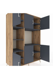 Kronos Dolap 9 Raflı 6 Kapaklı 132x59x195 Çam-Antrasit/Antrasit