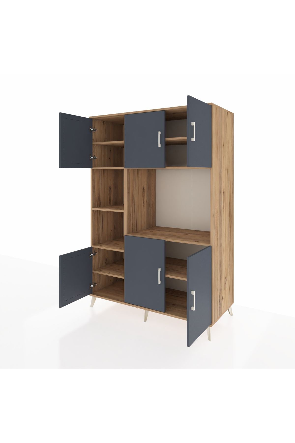 Kronos Dolap 9 Raflı 6 Kapaklı 132x59x195 Çam-Antrasit/Çam