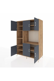 Kronos Dolap 9 Raflı 6 Kapaklı 132x59x195 Çam-Antrasit/Çam