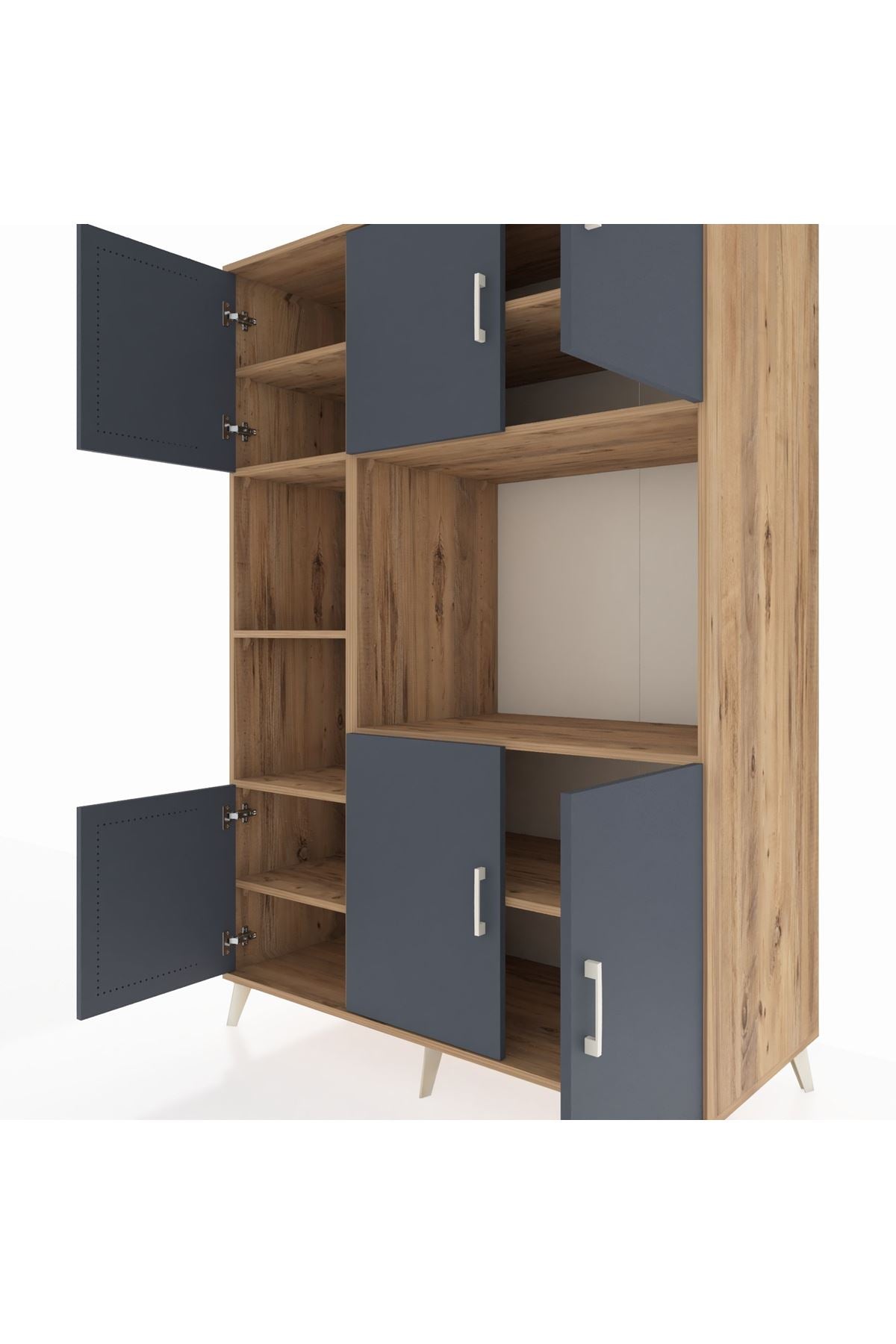 Kronos Dolap 9 Raflı 6 Kapaklı 132x59x195 Çam-Antrasit/Çam