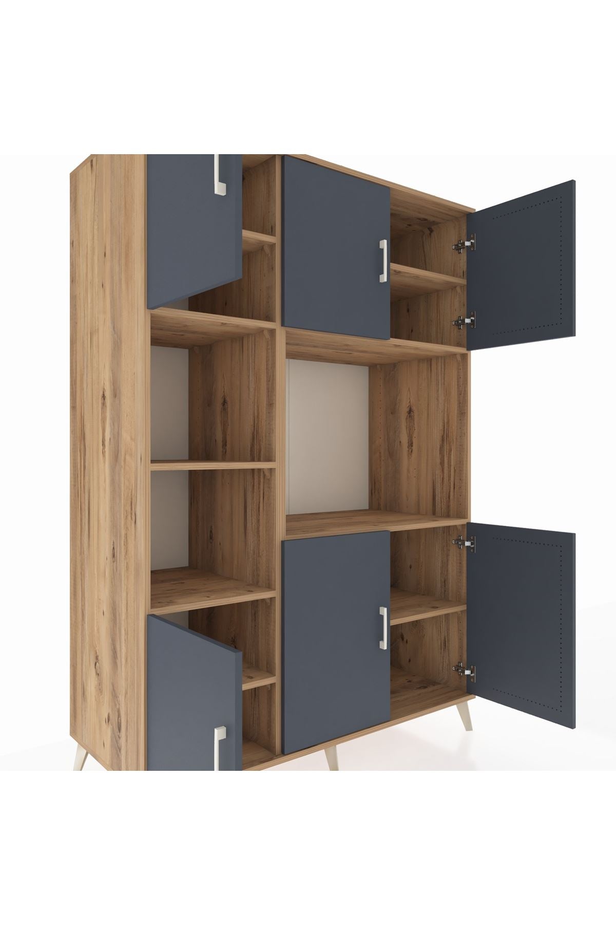 Kronos Dolap 9 Raflı 6 Kapaklı 132x59x195 Çam-Antrasit/Çam