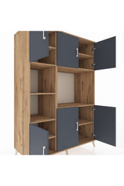 Kronos Dolap 9 Raflı 6 Kapaklı 132x59x195 Çam-Antrasit/Çam