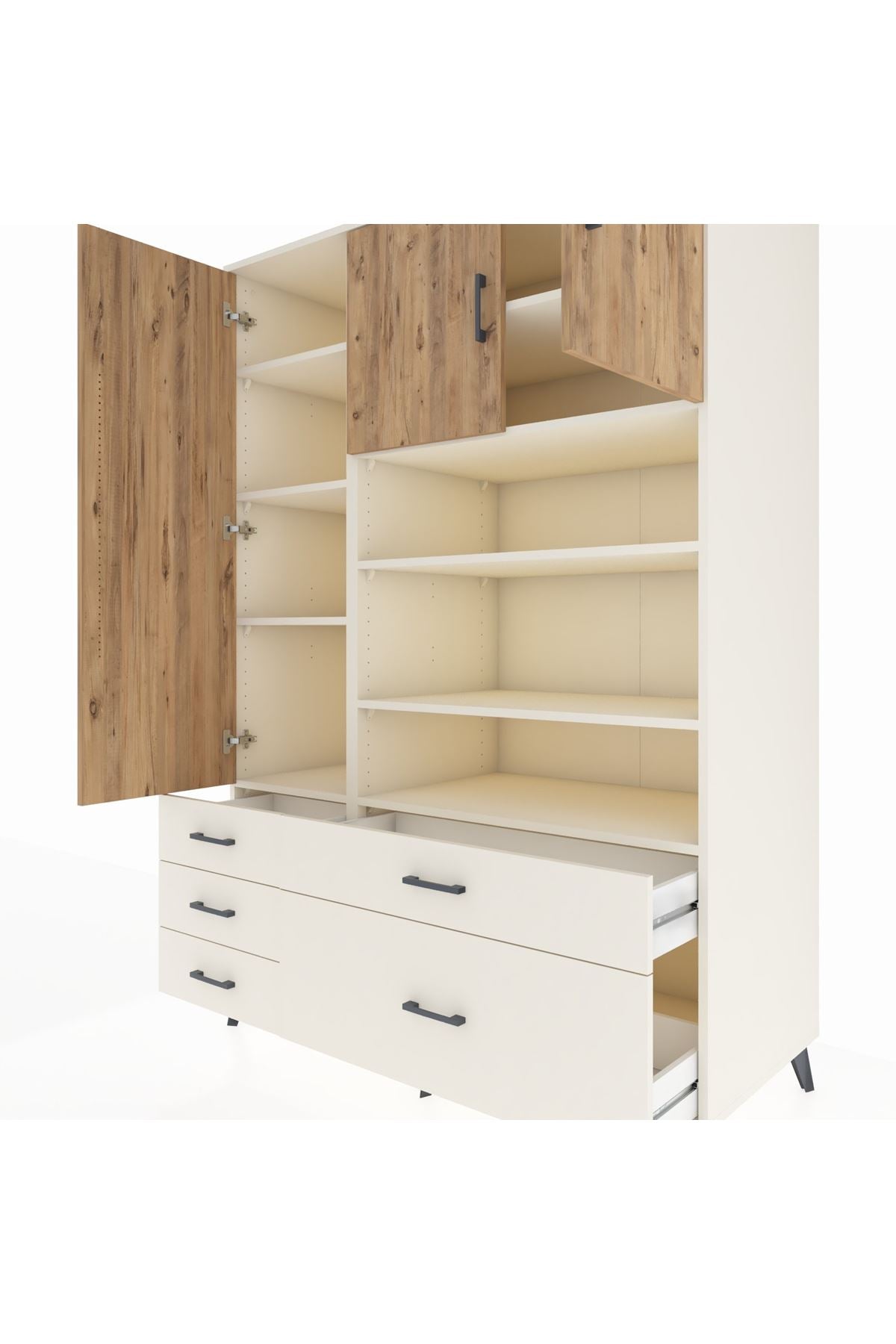 Kronos Dolap 9 Raflı 5 Çekmeceli 3 Kapaklı 132x59x195 Aytaşı-Çam/Aytaşı