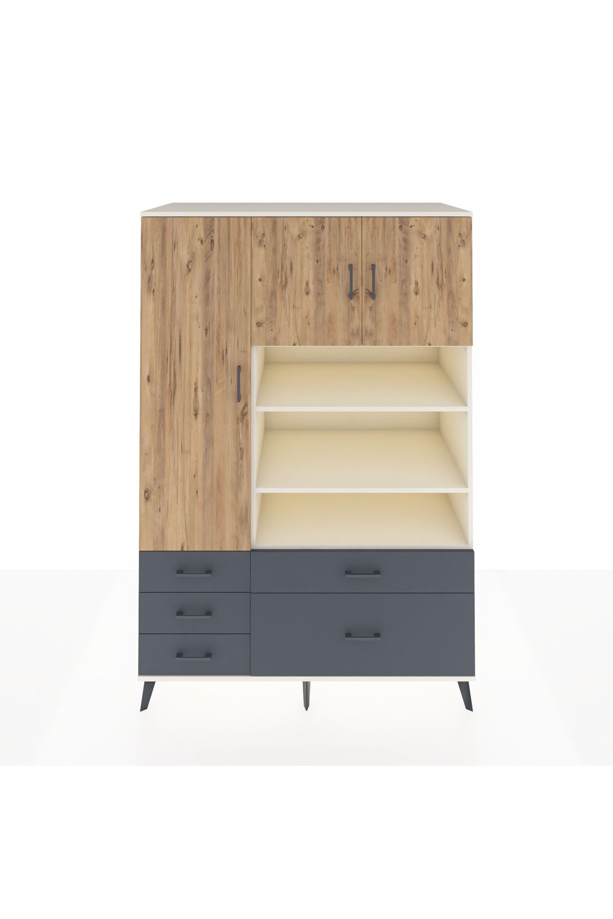 Kronos Dolap 9 Raflı 5 Çekmeceli 3 Kapaklı 132x59x195 Aytaşı-Çam/Antrasit