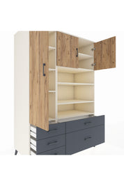 Kronos Dolap 9 Raflı 5 Çekmeceli 3 Kapaklı 132x59x195 Aytaşı-Çam/Antrasit