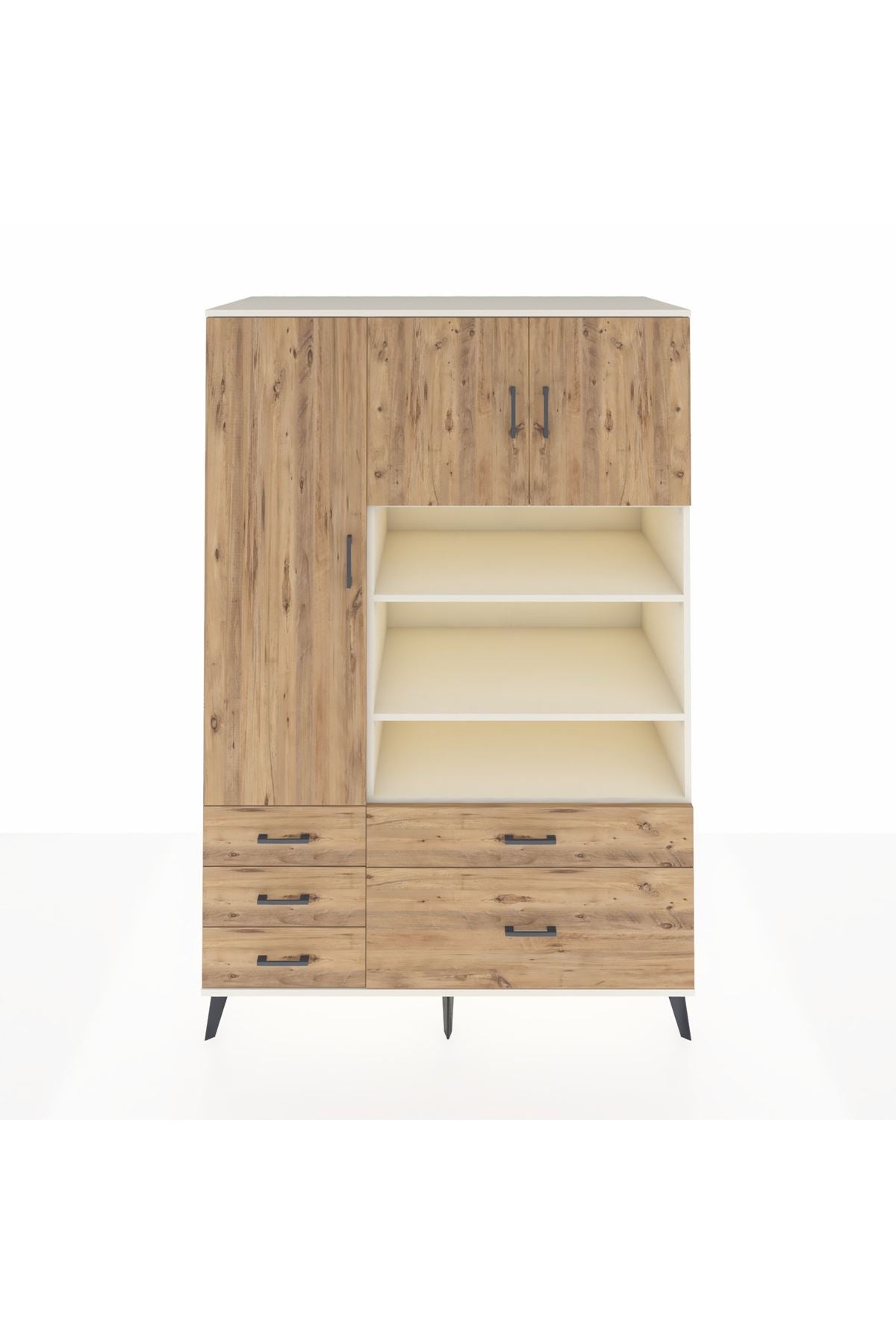 Kronos Dolap 9 Raflı 5 Çekmeceli 3 Kapaklı 132x59x195 Aytaşı-Çam/Çam