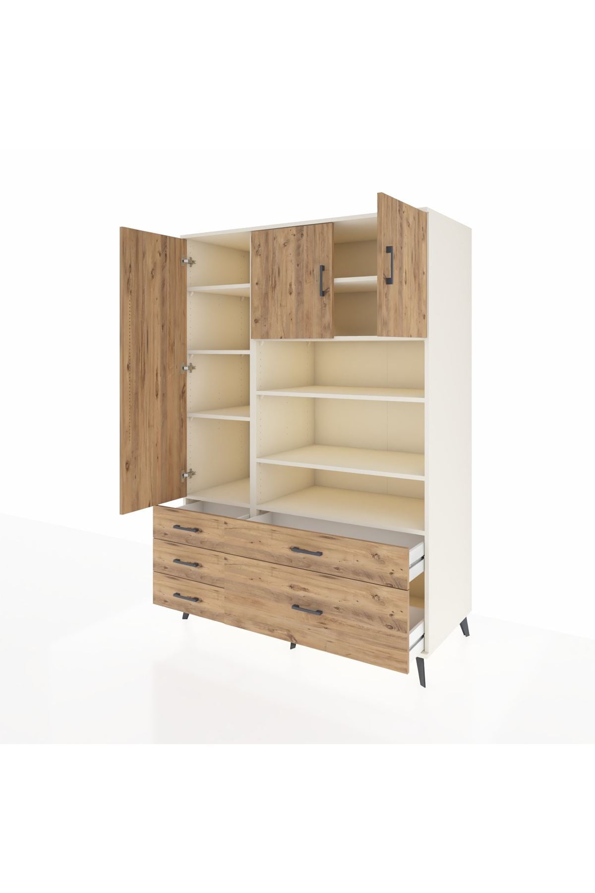 Kronos Dolap 9 Raflı 5 Çekmeceli 3 Kapaklı 132x59x195 Aytaşı-Çam/Çam