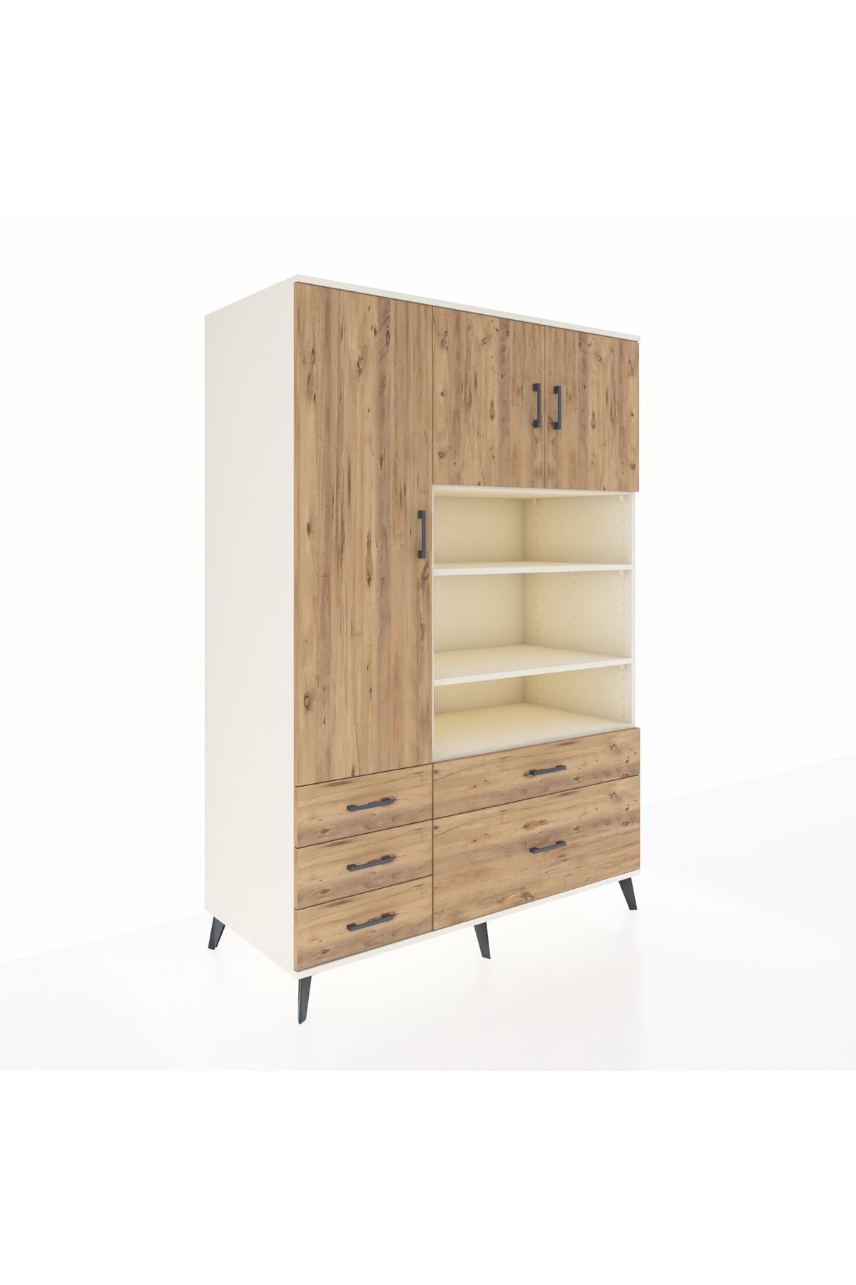 Kronos Dolap 9 Raflı 5 Çekmeceli 3 Kapaklı 132x59x195 Aytaşı-Çam/Çam