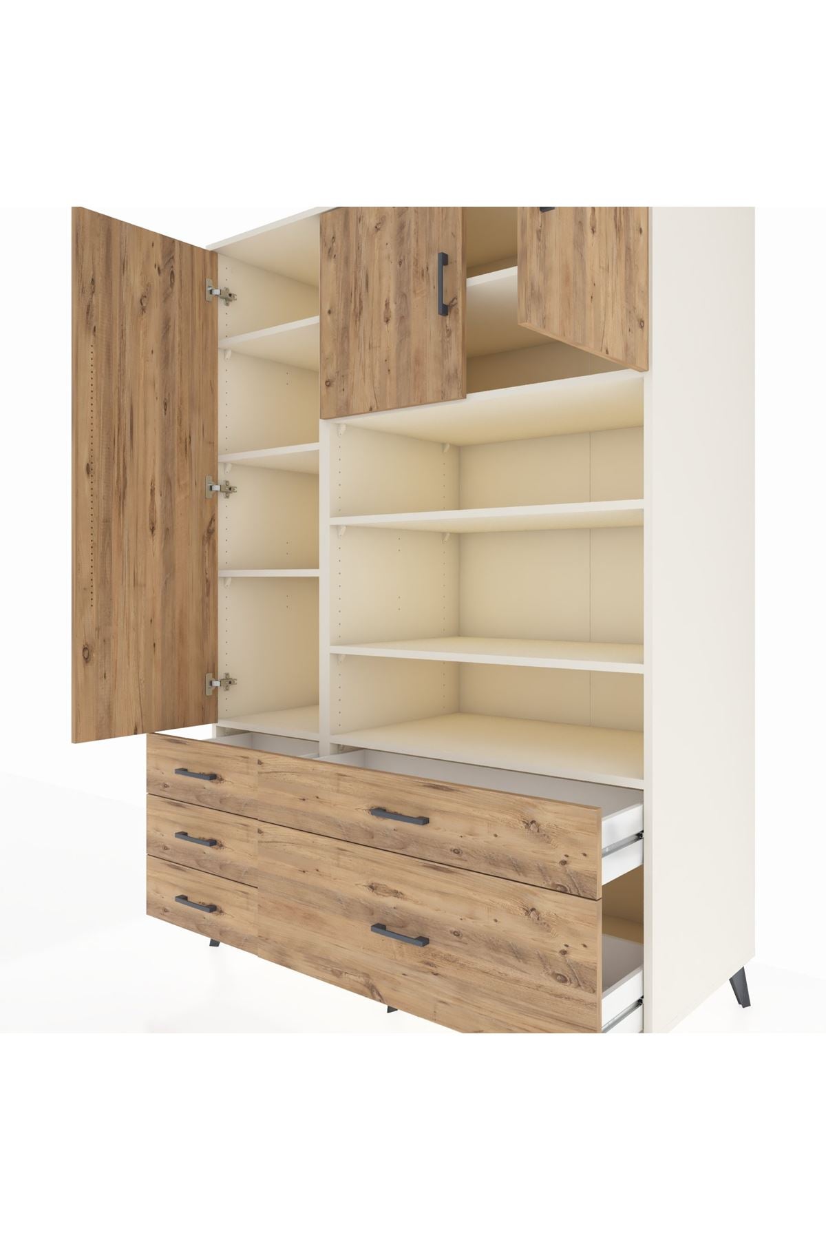 Kronos Dolap 9 Raflı 5 Çekmeceli 3 Kapaklı 132x59x195 Aytaşı-Çam/Çam