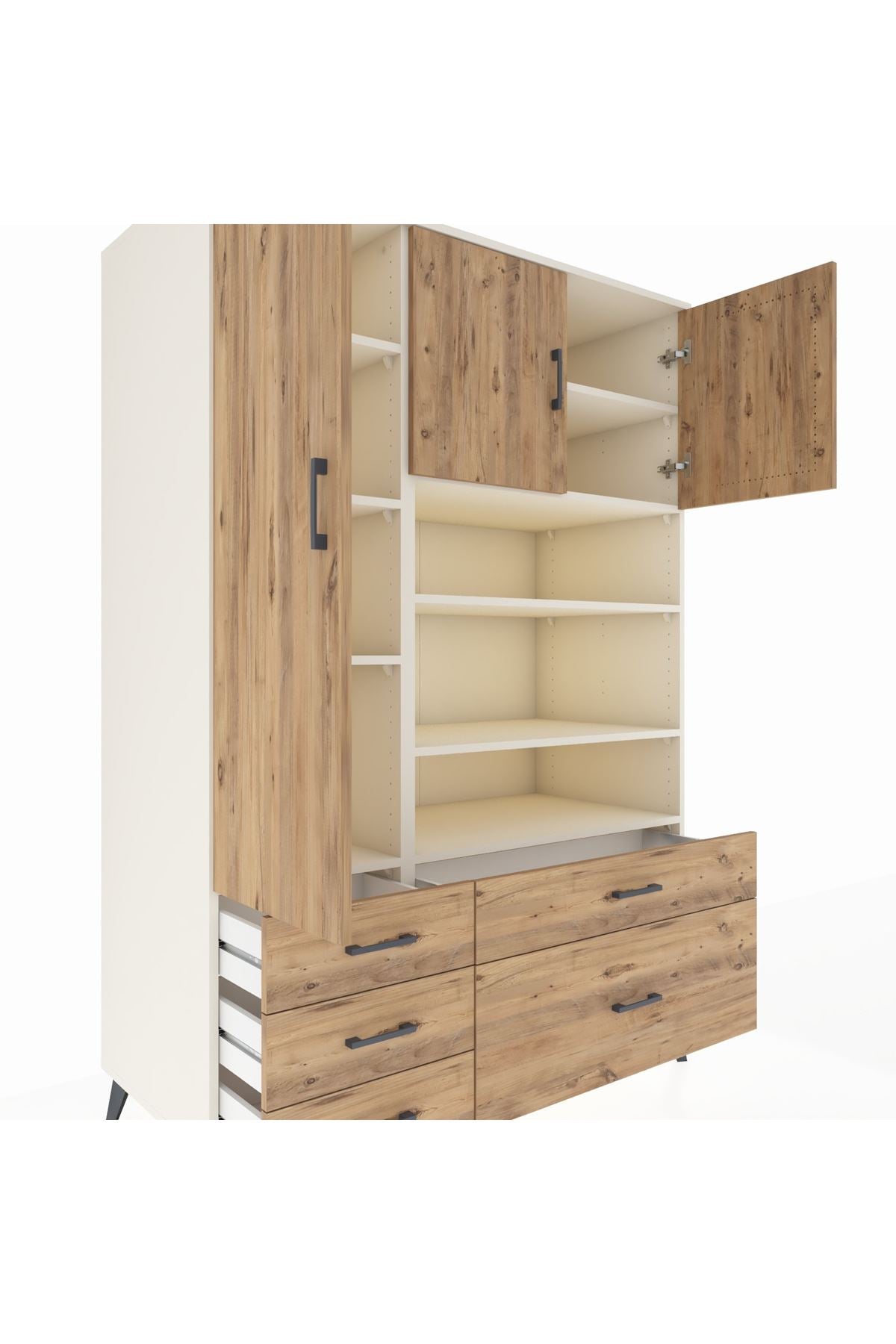 Kronos Dolap 9 Raflı 5 Çekmeceli 3 Kapaklı 132x59x195 Aytaşı-Çam/Çam