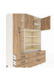 Kronos Dolap 9 Raflı 5 Çekmeceli 3 Kapaklı 132x59x195 Aytaşı-Çam/Çam